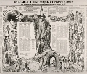 En historisk och profetisk kalender av Michel Nostradame (Nostradamus) (1503-66) 1847