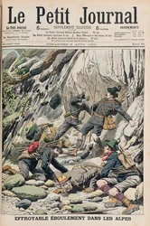 Ett skrämmande stenfall i Tyrolen, illustration från "Le Petit Journal", 5 augusti 1906