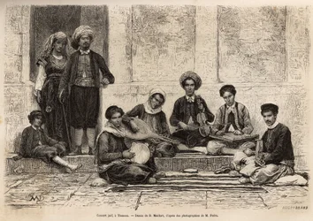 En judisk orkester, i Tlemcen, alltid sammansatt av 5 instrument: rbab monteras på 2 strängar; kouistra, ett slags luta; kamendja, eller fiol; centihr, ett slags platt trapetsfodral och derboucha, en sorts tamburin i jord; alla mu