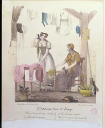 Ett rum på sjätte våningen, graverad av Montoux och Cheyere, 1830