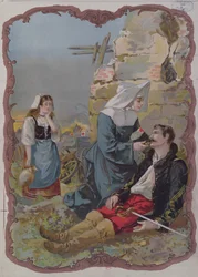 En syster som hjälper en skadad soldat under kriget 1870, 1895