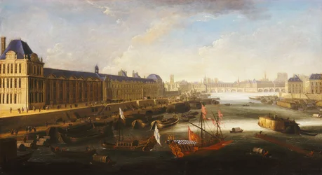 En vy av Paris och Seine som ser österut från Pont Barbier, c.1668