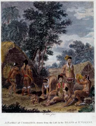 En familj av karibindianer från ön Saint Vincent i Västindien Gravyr från 1800-talet Chartres Museum of Fine Arts