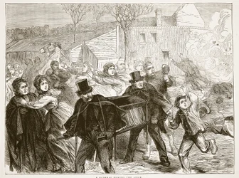 En begravning under belägringen, mars 1871, illustration från Cassells historia om kriget mellan Frankrike och Tyskland, 1870-1871