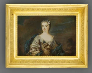 En dam som heter Louise-Jeanne de Durfot, Duchesse de Mazarin et de la Meilleraye, ca 1750 (akvarell på elfenben)