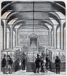 Ett rum i Conservatoire de Arts et Metiers (Arts-et-Metiers) på 1800-talet - Gravyr i "" Vetenskaper ställda till allas förfogande - fysik och kemi"" av Alexis Clerc - Slutet av 1800-talet. Privat samling.