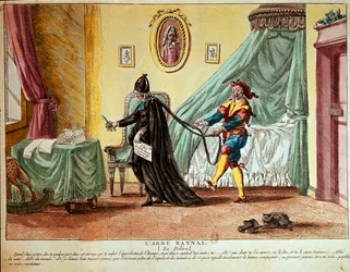 Abbé Raynal i en delirium, ca 1790 (handfärgad etsning)
