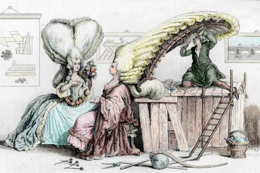 Frisörakademin, Rue de Coiffure, illustration från "Histoire Musee de la Republique Francaise" av Challamel