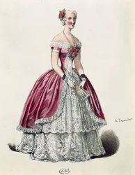 Skådespelerskan Eugenie Doche (1821-1900) i titelrollen i Lady of Camellias, drama av Alexandre Dumas fils (1824-1895), Frankrike