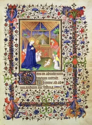 Lägg till 16997 f.57 Nativity, från Chevalier Hourse, c.1420 (vellum)