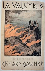 Annons för "Valkyrian", dikter och musik av Richard Wagner (1813-83) (färglitografi)