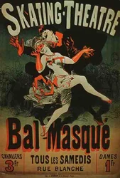 Annons för en "Skating Theatre Masked Ball" (litho i färg)