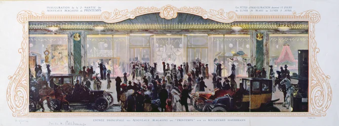 Annons för invigning av nya byggnader på det parisiska varuhuset Printemps, 1910