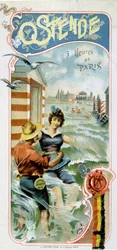Reklam för att ta sig till Oostende (Belgien) från Paris: Oostende: 5 timmar från Paris, ca 1900 (kromolitografi)