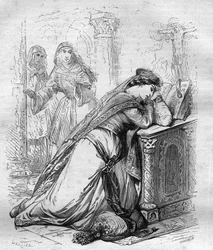 Agnes de Meranie eller Meran (1172-1201), drottning av Frankrike, skickades till klostret av kung Filip Augustus. Gravyr i "" Påvarnas historia (...) Drottningkungens och kejsarnas brott genom århundradena" av Maurice Lachatre