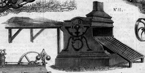 Jordbruksmaskin: en tröska presenterad vid lantbrukstävlingen i Paris 1860. Gravyr i "" Le Monde Illustré"" nr 169 den 7 juli 1860.