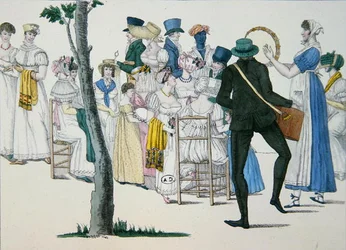 En kväll i Koblentz, plansch 20 från "Le Bon Genre" (början av 1800-talet) (kolorerat gravyr)