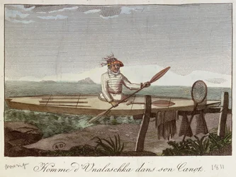 En invånare på Unalaska Island i sin kanot, 1811
