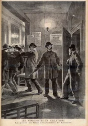 Anarkister i England. Polisen slår till mot Autonomy Club i London. Anarkister i England. Polis på London Autonomist Club. Illustration för Le petit Journal, 5 mars 1894