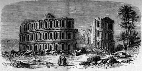 Forntida arkitektur: romersk amfiteater (3:e århundradet) i El Djem (El Jem), Tunisien