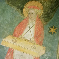 Ängel som spelar ett klavikord, detalj från kryptans valv