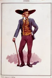 Bondedräkter från Anjou. Gravyr från 1800-talet. Paris, Dekorativ konst