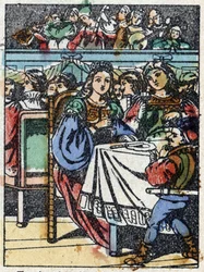 Anonym illustration för "La belle au bois dormant", berättelse av Charles Perrault (1628-1703), fransk författare. Trästick av Imaging Pellerin - Epinal, sd. Sent 1800-tal.
