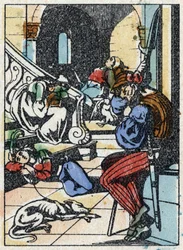 Anonym illustration för "La belle au bois dormant", berättelse av Charles Perrault (1628-1703), fransk författare. Trästick av Imaging Pellerin - Epinal, sd. Sent 1800-tal.