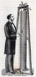 Apparat av Arthur Jules Morin (1795-1880) apparat för studiet av kropparnas fall - Gravering i "" Vetenskaper förde till allas nåder - Populär fysik och kemi"" av Alexis Clerc - Slutet av 1800-talet - Privat samling