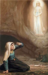 Jungfru Marias utseende för Bernadette Soubirous (1844-1879) i grottan i Lourdes, Hautes Pyrenees (65)