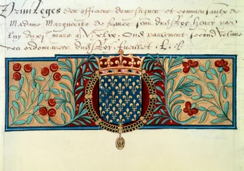 Armes de France (omgiven av halsbandet av Saint Michels orden (Saint Michel) och befäst av den kungliga kronan)