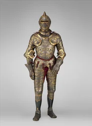 Rustning för Henrik II, kung av Frankrike (regerade 1547-59), ca 1555 (stål, guld, silver, läder, textil)