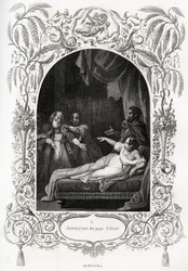 Arrestering av påven Silvere (Silverio) (påven från 536 till 537). Gravyr för att illustrera Histoire des popes av Maurice Lachatre (1814-1900), librairie du progres, Paris.