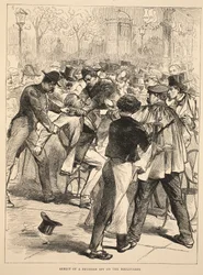 Arrestering av en preussisk spion på Boulevards, september 1870, illustration från "Cassell