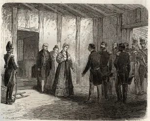 Arrestering av hertiginnan av Berry (1798-1870 Marie-Caroline de Bourbon-Sicilien) i Nantes den 7 november