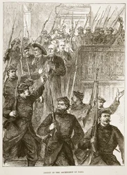 Arrestering av ärkebiskopen av Paris, mars 1871, illustration från Cassells historia om kriget mellan Frankrike och Tyskland, 1870-1871