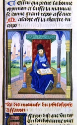 Assaron, från Histoire des Philosophes, sent 1400-tal (vellum)