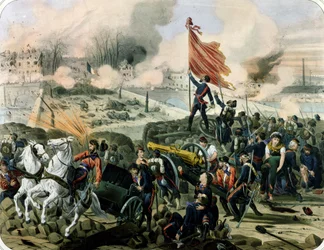 Attack vid Pont de Neuilly och Courbevoie, 2 april 1871 (litografi)