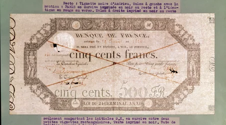Sedel på 500 franc från Årets 24:e Germinal XI, 1806 (bläck på papper)