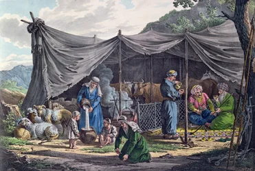 Beduinläger i Libanon, tidigt 1800-tal (färgstick)