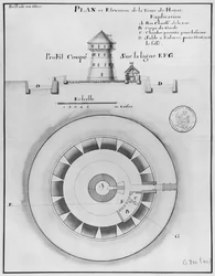 Belle Isle en Mer, plan och förhöjning av Houats torn, 1745 (penna och bläck och w:c på papper)