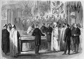 Ben Mahi Ed Din Abd El Kader (Abd El-Kader) (1808 - 1883) algerisk emir besöker artillerimuseet den 18 juli