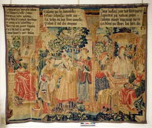 Benigne de Cirey och Susanna Bathing, vänster panel från Story of Susanna