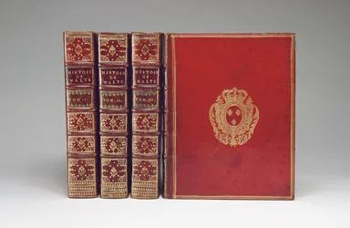 Bindning av "The History of the Knights of Malta", av Rene Aubert Vertot, publicerad Paris, 1726