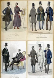 Tavlor som illustrerar herrmode från "Journal des tailors"" från 1848.