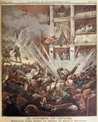Bombexplosion i Liceu Theatre, Barcelona, illustration från Le Petit Journal, 25 november 1893