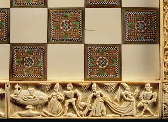 Kant till ett schackbräde som skildrar hovlivet, 1415
