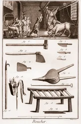 Boucher - Butchery - Butchery - "" The Great Encyclopedia, eller Dictionnaire Raisonne des Sciences, des Arts et des Metiers" (Encyclopedia or Dictionary of the Sciences, Arts and Professions) av Denis Diderot (1713-1784) och Jean d