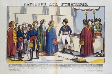 Campaign (Expedition) of Egypt (1798-1801): Bonaparte Napoleon to the Pyramids of Egypt in 1799. Bild på Epinal