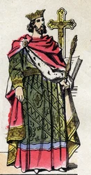 Capetian Dynasty: Porträtt av Robert II den fromme (972-1031), Frankernas kung från 996 till 1031. Epinal avbildning från slutet av 1800-talet. Privat samling.